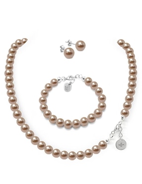 Aretes, collar y pulsera redondos Zvezda Pearls de plata cristal