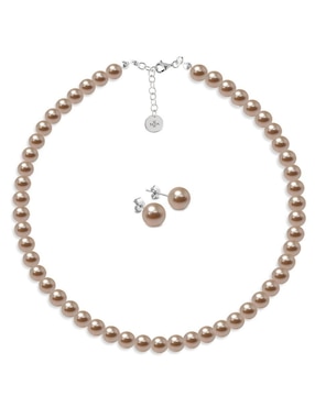 Aretes y collar redondos Zvezda Pearls plata cristal
