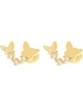 Broqueles de mariposa Parisa Joyería con acabado baño de oro zirconia