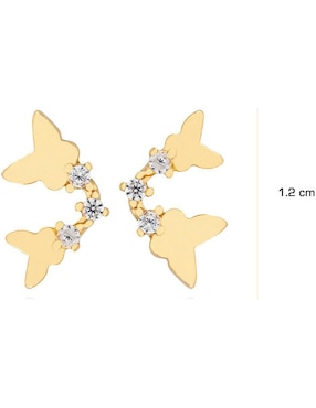 Broqueles de mariposa Parisa Joyería con acabado baño de oro zirconia