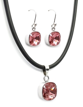 Aretes Y Collar Zvezda Cushion De Plata P 925 Cristal