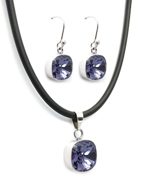 Aretes Y Collar Zvezda Cushion De Plata P 925 Cristal