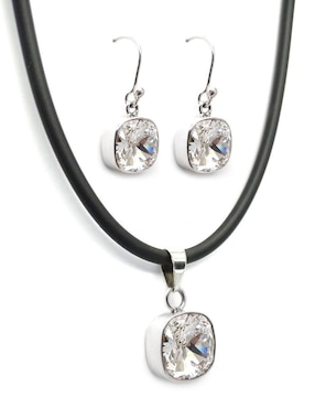 Aretes Y Collar Zvezda Cushion De Plata P 925 Cristal