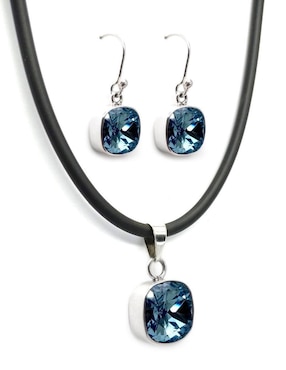 Aretes Y Collar Zvezda Cushion De Plata P 925 Cristal