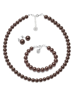 Aretes, Collar Y Pulsera Zvezda Pearls De Plata P 925 Cristal