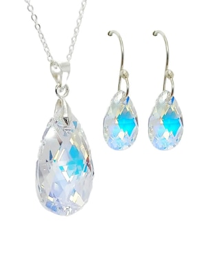 Aretes Y Collar Zvezda Pear De Plata P925 Swarovski