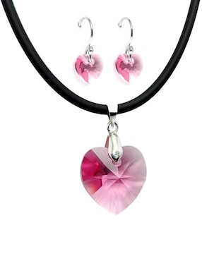 Aretes Y Collar De Corazón Zvezda Heart De Plata P 925 Cristal