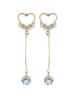 Aretes Largos Corazon Cristal Dama Oro 14k Laminado Rojo