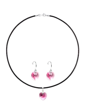 Collar y aretes de corazón Zvezda Heart de plata P925 cristal