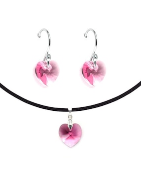 Collar y aretes de corazón Zvezda Heart de plata P925 cristal