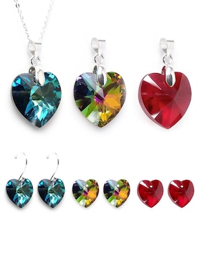 Collar y aretes de corazón Zvezda Heart de plata P925 cristal