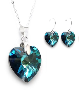 Collar y aretes de corazón Zvezda Heart de plata P925 cristal