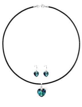 Collar y aretes de corazón Zvezda Heart de plata P925 cristal