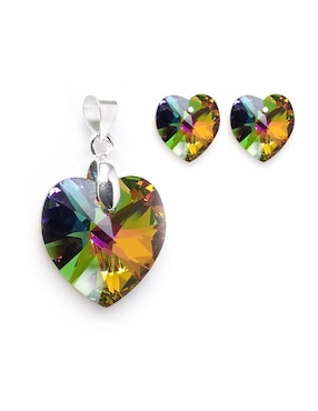 Collar y aretes de corazón Zvezda Heart de plata P925 cristal