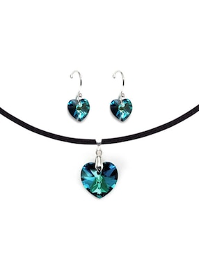 Collar y aretes de corazón Zvezda Heart de plata P925 cristal