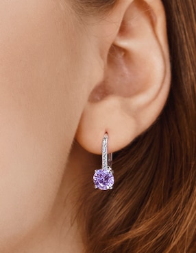 Aretes redondos Carré Estacional de plata con acabado baño rodio zirconia