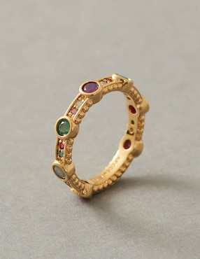 Anillo con gema Apodemia Lago verde multi ring circonita con acabado baño de oro