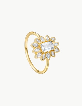 Anillo con gema cuadrado Apodemia Suculenta circonita con acabado baño de oro