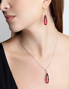 Aretes y collar de gota Zvezda de plata P925 cristal