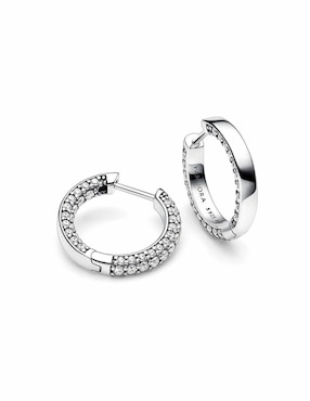 Aretes de aro redondos Pandora Timeless de plata con acabado plateado zirconia cúbica