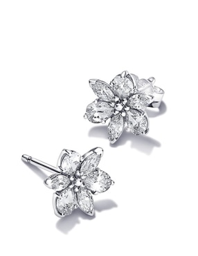 Aretes de aro de flor Pandora Timeless de plata con acabado plateado zirconia cúbica