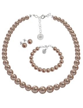 Collar Aretes Y Pulsera Zvezda Pearls De Plata P925 Cristal