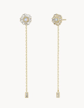 Aretes de flor Apodemia Moon con acabado baño de oro circonita