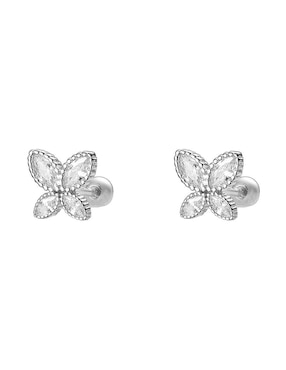Broqueles de mariposa Enso de plata P 925 con acabado brillante zirconia