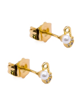 Aretes de candado Oro Angelus Tendencias con acabado baño de oro zirconia