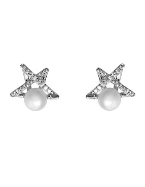 Aretes de estrella Sofia Blum de plata P 925 con acabado plateado perla