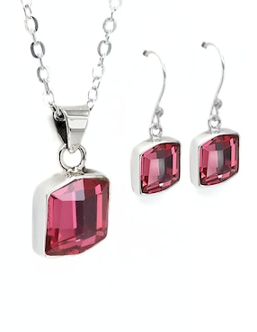Aretes y collar hexagonal Zvezda Fancy de plata P925 cristal