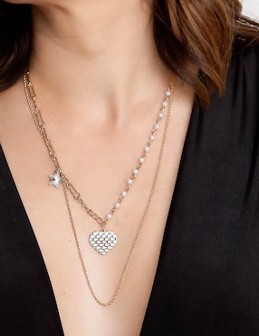 Collar de corazón Zvezda Doble de baño de oro 18 K