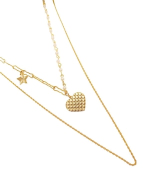 Collar de corazón Zvezda Doble de baño de oro 18 K