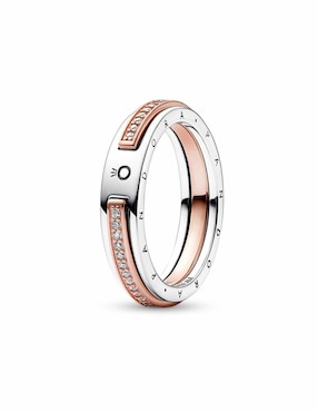 Anillo redondo Pandora Signature de plata P 925 zirconia cúbica baño de oro rosa