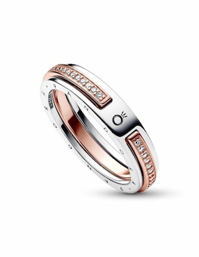 Anillo redondo Pandora Signature de plata P 925 zirconia cúbica baño de oro rosa