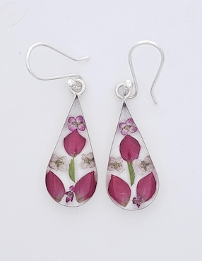 Aretes de gota Petick Naturaleza Encapsulada de plata P 925 con acabado brillante resina