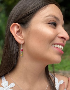 Aretes rectangulares Petick Naturaleza Encapsulada de plata P 925 con acabado brillante resina