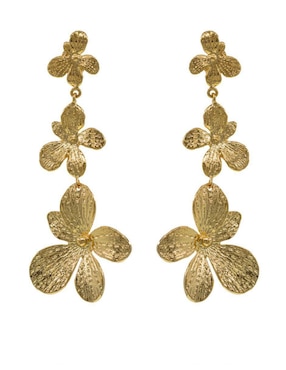 Aretes Largos Ablime Joyería Flor Acabado Dorado