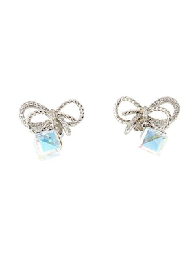 Aretes Cortos De Moño Mayfer Joyería Roma De Plata P925 Cristal