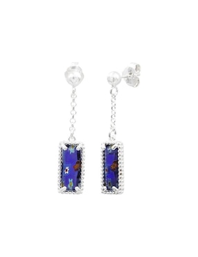 Aretes Largos Clio Blue Colección Murano De Plata P925 Cristal