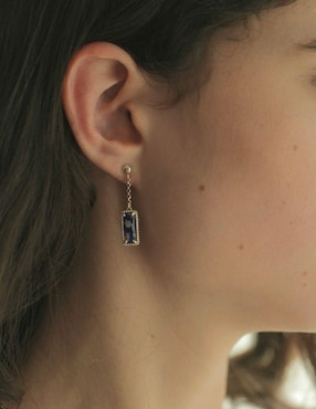 Aretes de rectángulo Clio Blue de plata P 925 con acabado brillante cristal