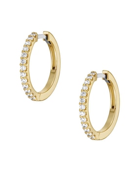 Aretes de aro redondos Fossil All Stacked Up con acabado pavé zirconia cúbica
