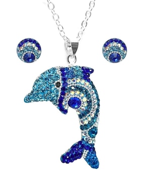 Aretes y collar de delfín Zvezda de plata P925 cristal