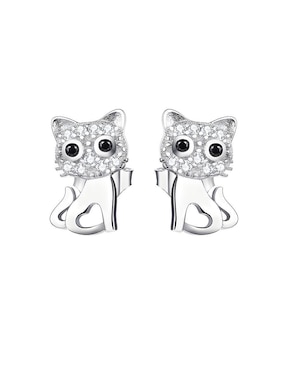 Broqueles De Gato Miow Kiki Season De Platino P 925 Zirconia