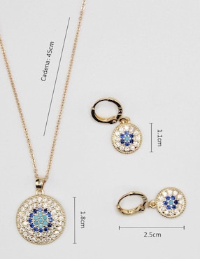 Aretes y collar de ojo Minai Ojo Turco 14 k zirconia cúbica