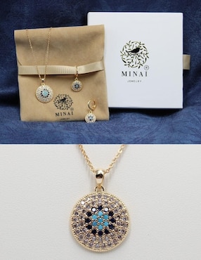 Aretes y collar de ojo Minai Ojo Turco 14 k zirconia cúbica