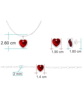 Set aretes, collar y pulsera de corazón Horoz de plata p 925 zirconia