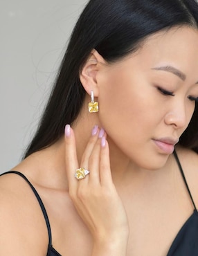 Aretes de rectángulo Gladkova Joyería de plata P 925 con acabado baño rodio topacio