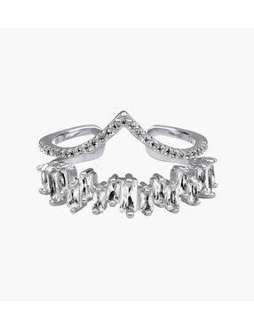 Anillo multi gemas de corona Ocean Heart Shining cristal con acabado baño de oro blanco 18 k
