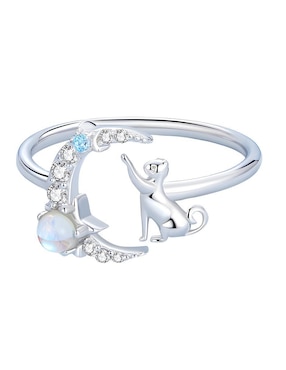 Anillo De Gato Miow Kiki Collection P925 De Plata Zirconia